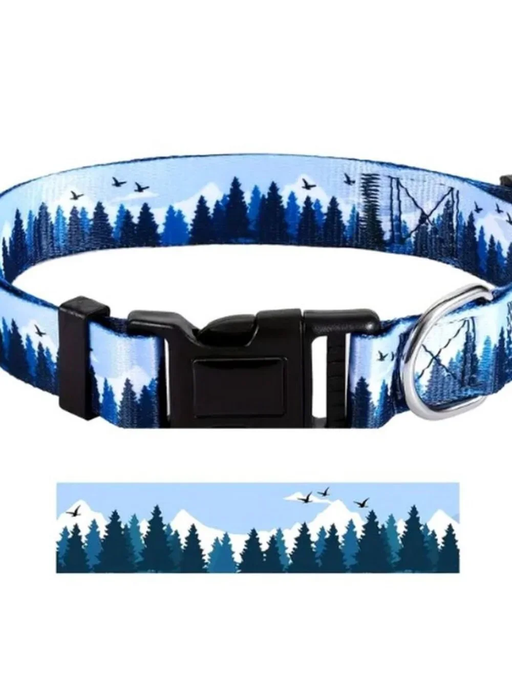 Serene Mountain Quick Release D Ring Dog Collar Large Blue on Blue Gift Packaged
